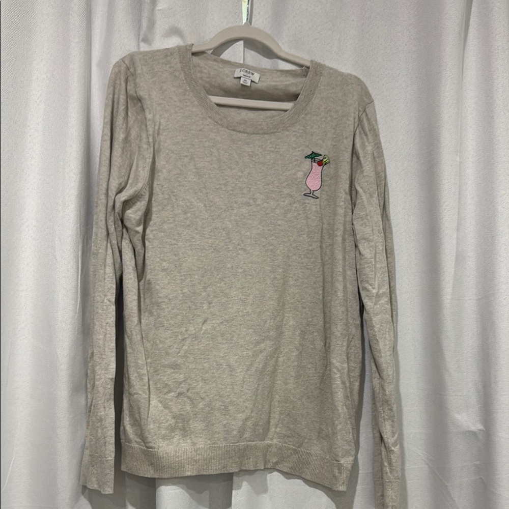 J. Crew Gray Sweater with Pink cocktail Embroidery